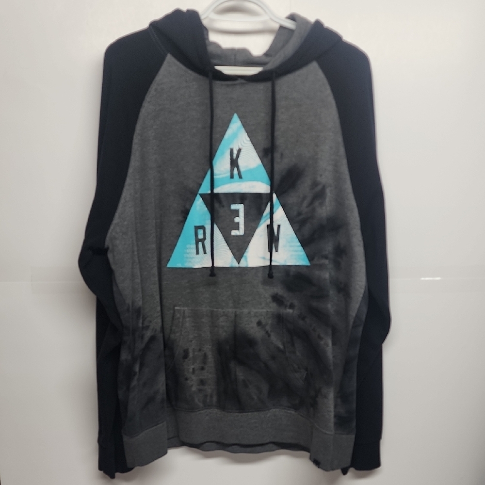 KREW gray & black tie dye geometric pullover hoodie w/front pocket.  Skater.